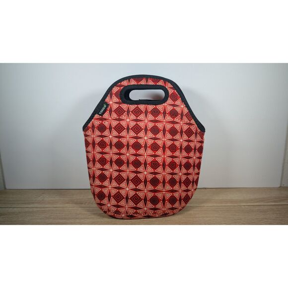 Tote Lunch Bag – Insulated Neoprene – Red Black Geometric Pattern – TEKGO Brand - Picture 2 of 4